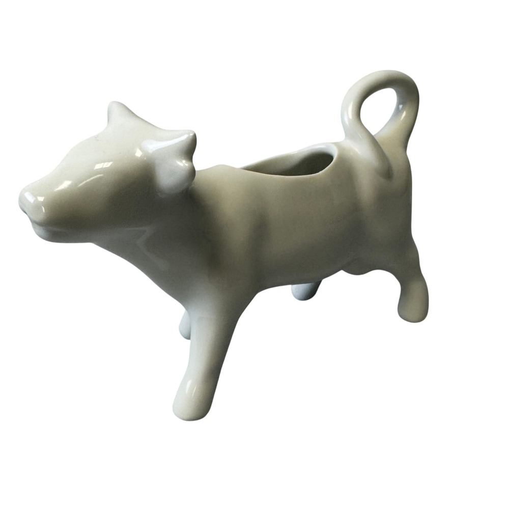 Vintage Apilco France White Porcelain Cow Creamer Figural Pitcher Bistro Ware